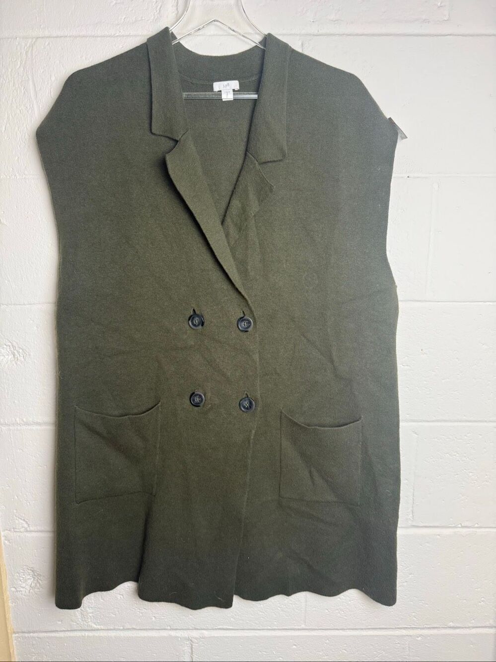 J. Jill Olive Green Sweater Vest XL Petite Double Breasted Sleeveless Cardigan P